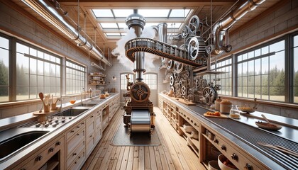 Culinary Innovation: A Kitchen Powered by Steam and Science - obrazy, fototapety, plakaty