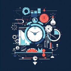 Obraz premium Cartoon illustration on the theme of running away time. Time management