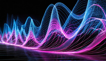 Electric waves in blue and pink on a black background, concept of energy. - obrazy, fototapety, plakaty
