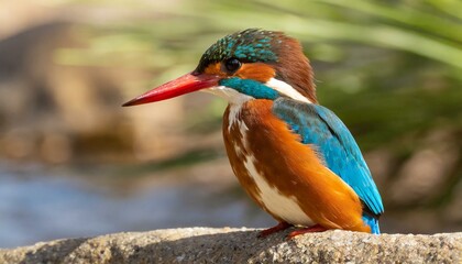Vibrant Beauty: Colorful Kingfisher with Long Black Beak