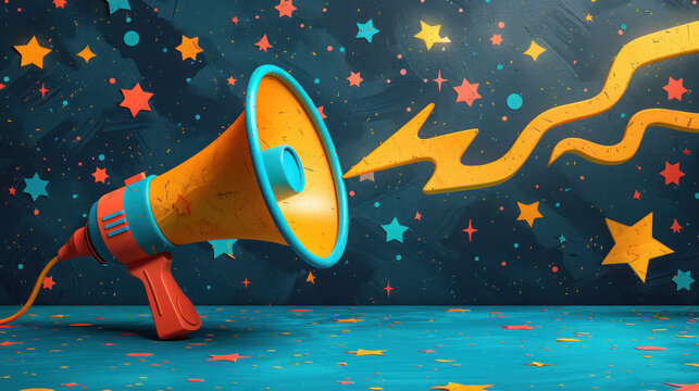 Yellow and Blue Megaphone With Red Horn