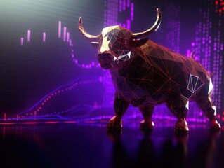 Purple stock market charts going up bull bullish concept, finance financial bank crypto investment growth background pattern with copy space for design 