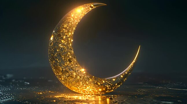 Gold Ramadan Crescent Moon 3d Render Background