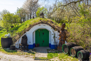 Group of typical outdoor wine cellars in Plze near Petrov, Southern Moravia, Czech Republic