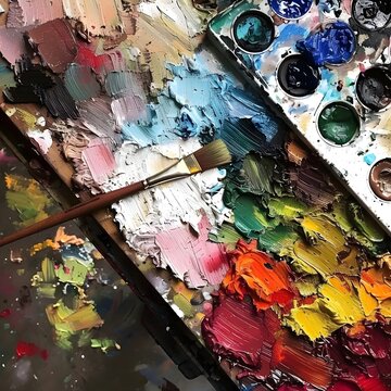palette with paint  becomes a metaphor for vibrant blend