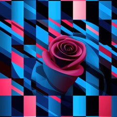 Rose and black modern abstract squares background with dark background in blue striped in the style of futuristic chromatic waves, colorful minimalism pattern 