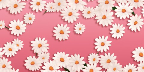 Rose and white daisy pattern, hand draw, simple line, flower floral spring summer background design with copy space for text or photo backdrop 