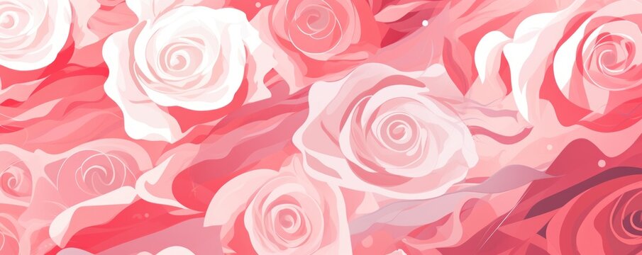 Rose and white flat digital illustration canvas with abstract graffiti and copy space for text background pattern 