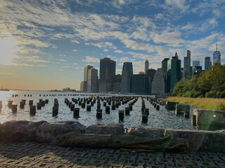 View of the Manhattan skyline from Brooklyn Bridge Park