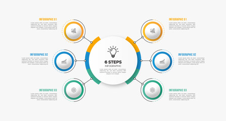 Vector infographic template design with 6 options or steps business data visualization template design. Can be used for process diagram, presentations, workflow layout, flow chart, steps, banner.