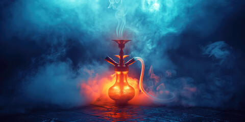 modern smoky hookah on dark background of shisha smoke close-up