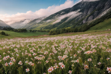 Mountain Meadow Blooming with Flowers