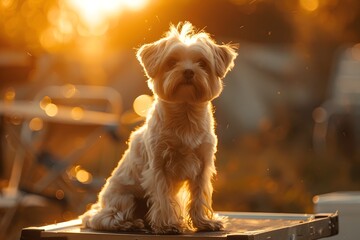 Cozy Canine Companion Basking in Golden Glow of Sunset Park Stroll