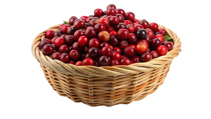 Cranberries in a wicker basket isolated on transparent background.