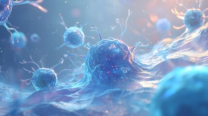 Magnified View of Immune Cells Primed to Detect and Neutralize Pathogens in the Body