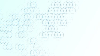 Abstract blue background of circles. Geometric texture of plexus balls, dots. Circular ornament. Chain of cells. Close bond. Poster for technology, medicine, presentations, business. Vector.