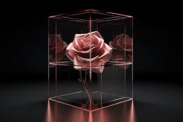 Obraz na płótnie Canvas Rose glass cube abstract 3d render, on black background with copy space minimalism design for text or photo backdrop 