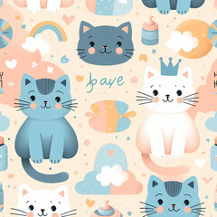 Cats themed Colorful cute baby and children patterns