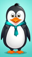 Fototapeta premium A sophisticated penguin dressed to the nines in a suit, posing for the camera, cartoon minimal cute flat design