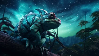 Rollo Chameleon blends with the auroras of the spirit world, peaceful, realistic , cinematic style. © SalineeChot