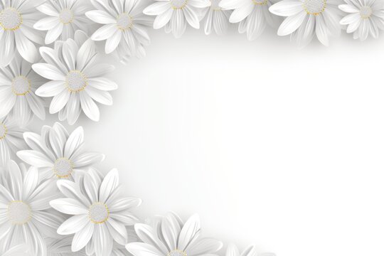 Silver and white daisy pattern, hand draw, simple line, flower floral spring summer background design with copy space for text or photo backdrop