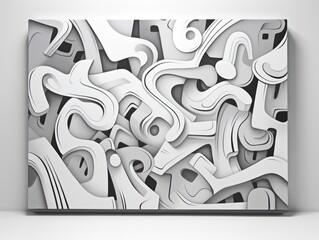 Silver and white flat digital illustration canvas with abstract graffiti and copy space for text background pattern
