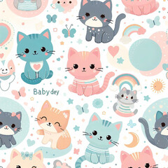 Cats themed Colorful cute baby and children patterns