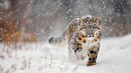 Snow Leopard Stalking in Snow - Himalayan Predator - Camouflage Expertise