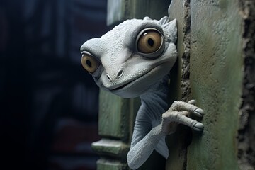 Gecko clings to the walls of dimensions, watching over loved ones, realistic , cinematic style.