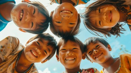 Beneath the wide, open sky, their smiles illuminate the world, like sunbeams breaking through clouds. Their carefree expressions speak volumes, a testament to the simple joys of childhood.
