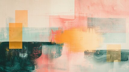 A tranquil exploration of happiness and contemplation in a minimalist lofi abstract. Soft pink, peach amber, yucca, and arbor green hues create a serene atmosphere with emphasis on negati...