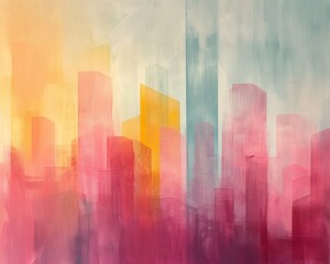 A harmonious fusion of spirituality and modernity, with skyscrapers feeding on nutrients and rising against a soft pastel backdrop, minimalist and spacious.