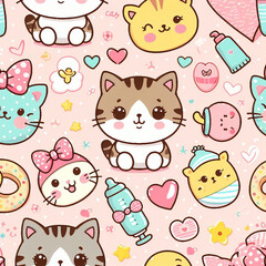 Cats themed Colorful cute baby and children patterns