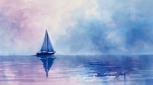 A dreamy pastel abstract scene featuring a lone boat drifting, creating a serene and whimsical atmosphere. The use of negative space and minimalism conveys profound emotions in this artis...