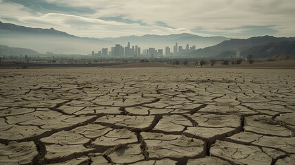 drought cracked land,created with Generative AI tecnology.
 - obrazy, fototapety, plakaty