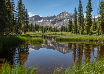 Hesperus Peak with pond reflection, San Juan Mountains, Colorado