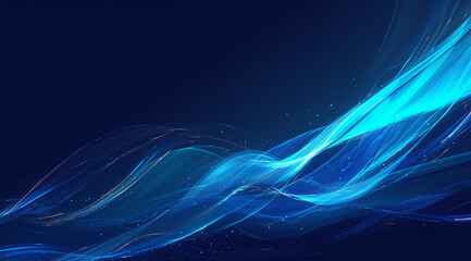 Blue lines float like waves on a dark background, technology or digital style blue and black background. Can be used as computer desktop wallpaper and slideshow background with black whiteout areas