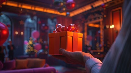 An employee receiving a unique, memorable gift from colleagues at a farewell party