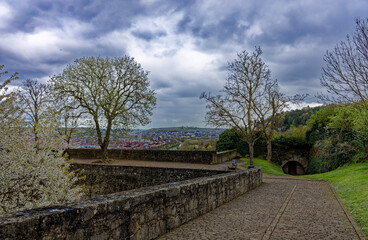 A beautiful day in the medieval city of Wurzburg on a rainy day.