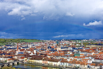 Naklejka premium A beautiful day in the medieval city of Wurzburg on a rainy day.