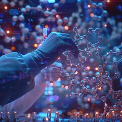 Chemical analysts working with AI to improve formulas and compounds - obrazy, fototapety, plakaty