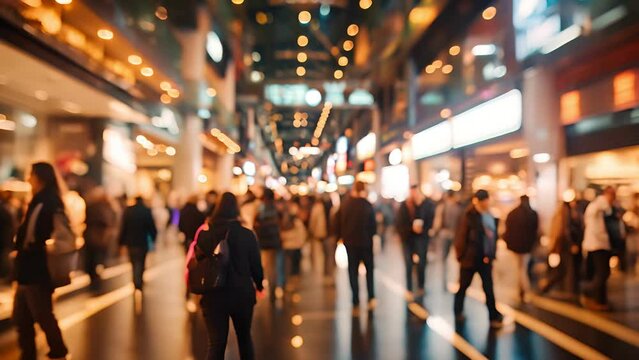 Abstract blurred photo of many people shopping inside department store or modern  shopping mall. Urban lifestyle and black Friday shopping, motion, speed, blurred, group, city, modern