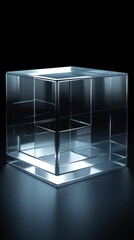 Silver glass cube abstract 3d render, on black background with copy space minimalism design for text or photo backdrop 