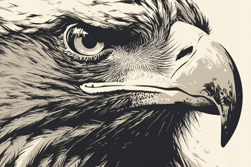 A close up of an eagle's face with a bold, angry expression