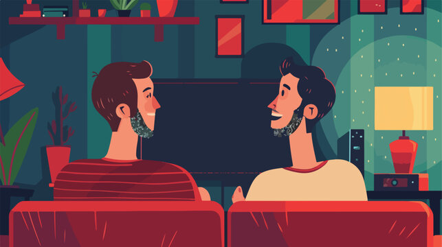 The couple is watching a movie flat illustration ve