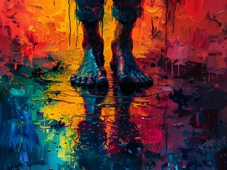 Feet. Vibrant Fluid Abstraction with Energetic Color Splash and Drip Textures