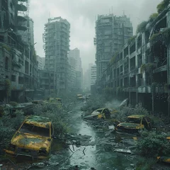 Fotobehang The long-term ecological consequences of environmental hazards, depicted in a post-apocalyptic setting © Sataporn