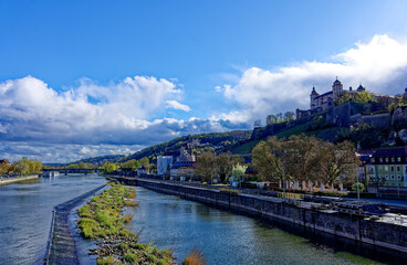 A beautiful day in the medieval city of Wurzburg on a rainy day.