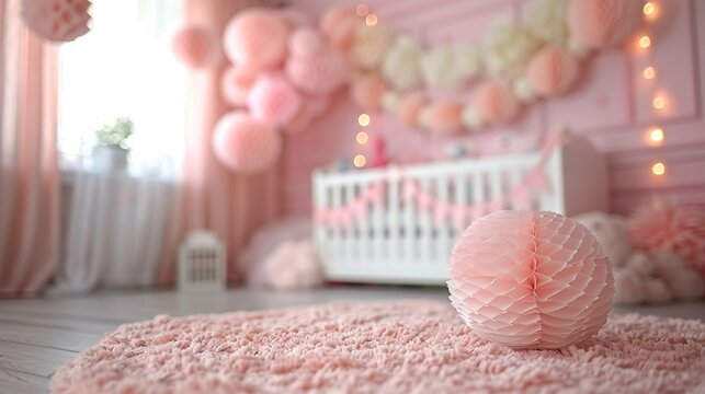Handmade decorations and baby s name banner in soft focus
