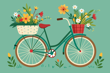 bicycle carrying wildflowers on basket